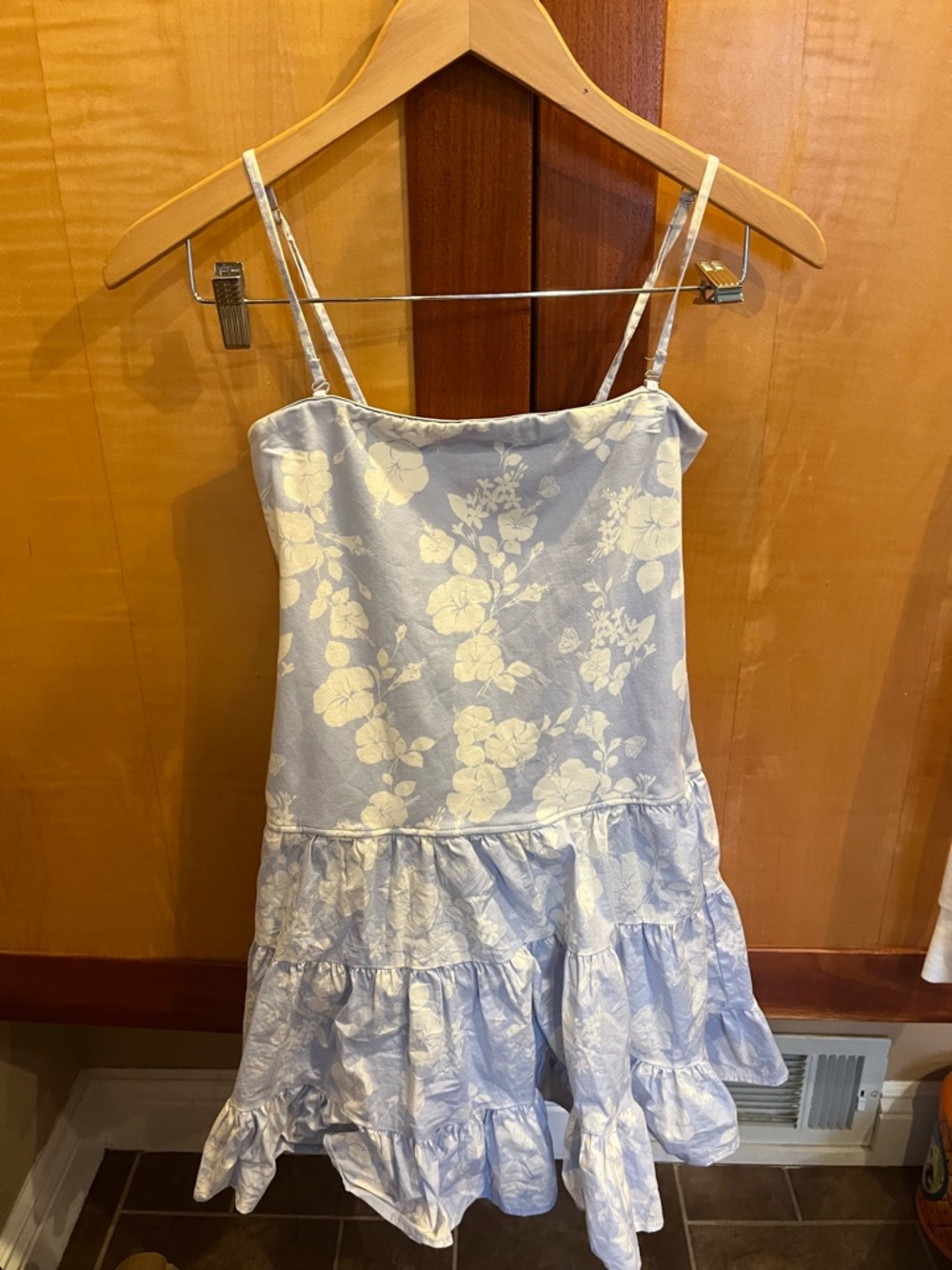 Womens Light Blue Floral Tiered Sundress